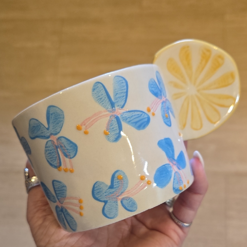 World Market Hand-Painted Floral Mug with Lemon Handle